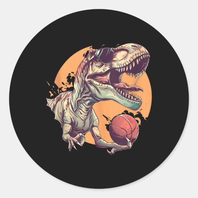 Pegatina Redonda Baloncesto Dino T-rex Retrato Bball (Anverso)