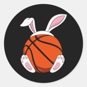 Pegatina Redonda Baloncesto divertido para niños hombres conejo de
