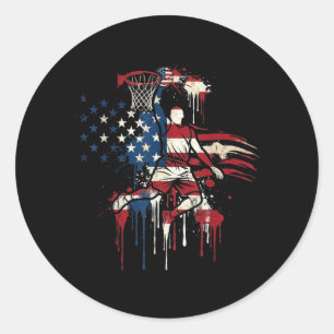 Pegatina Redonda Baloncesto Drip Bandera Americana 4 de Julio