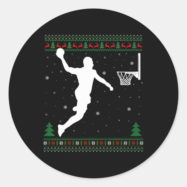 Pegatina Redonda Baloncesto Dunking Navidad Jugador de Baloncesto f (Anverso)