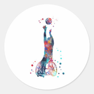 Pegatina Redonda Baloncesto en silla de ruedas