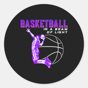 Pegatina Redonda Baloncesto en un rayo de luz