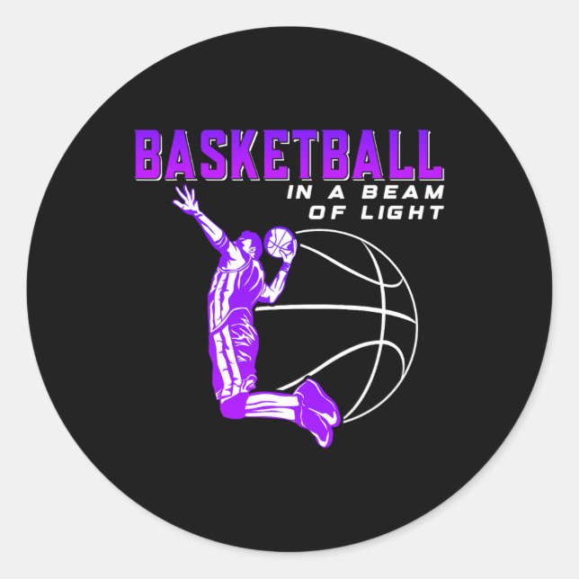 Pegatina Redonda Baloncesto en un rayo de luz (Anverso)