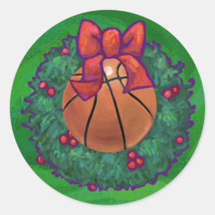 Pegatina Redonda Baloncesto en Wreath Navidades