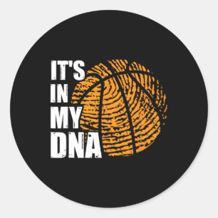 Pegatina Redonda Baloncesto es en mi ADN Huella digital divertida B