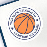 Pegatina Redonda Baloncesto este libro pertenece al nombre de la es<br><div class="desc">Etiquetas de libros de baloncesto con un baloncesto en el centro y texto de personalizable "este libro le pertenece" y tu nombre con un tipo de letra de estilo deportivo universitario. Todos los colores son personalizable en la herramienta de diseño.</div>