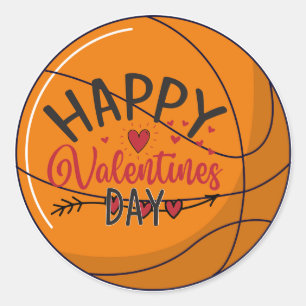 Pegatina Redonda Baloncesto Feliz Día de San Valentín con amor