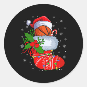 Pegatina Redonda Baloncesto Gracioso En Navidades Socava Santa Bask