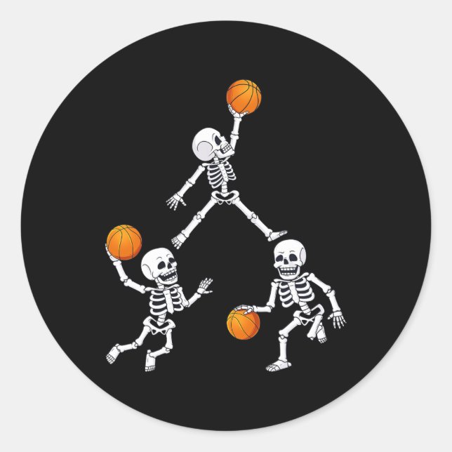 Pegatina Redonda Baloncesto Halloween Skeleton Dunking Dribble Boys (Anverso)