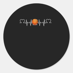 Pegatina Redonda Baloncesto Heartbeat Funny Amante de Baloncesto