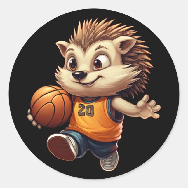 Pegatina Redonda Baloncesto Hedgehog 1 (Anverso)