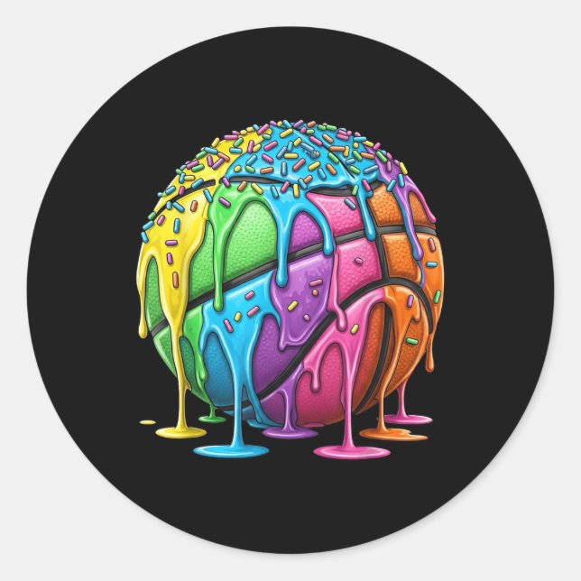 Pegatina Redonda Baloncesto Ice Cream Drin para Jóvenes Chicas Bas (Anverso)