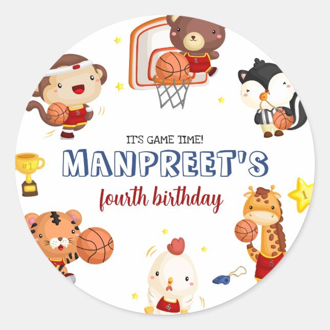 Pegatina Redonda Baloncesto infantil lindo (Anverso)