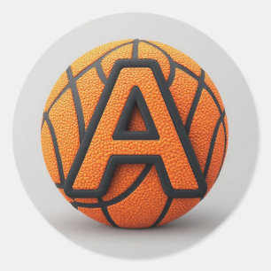 Pegatina Redonda 🏀 Baloncesto Letra A Textura Naranja Escuela Depo