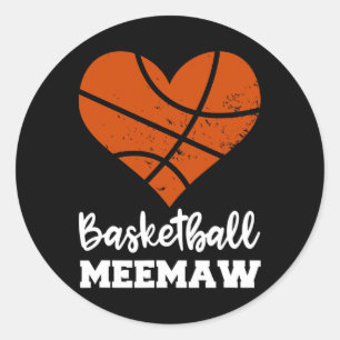 Pegatina Redonda Baloncesto Meemaw Fun Baloncesto Heart Grandma Mee