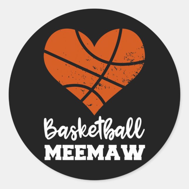Pegatina Redonda Baloncesto Meemaw Fun Baloncesto Heart Grandma Mee (Anverso)