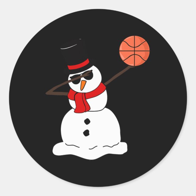 Pegatina Redonda Baloncesto Navidades de luz de nieve en baloncesto (Anverso)