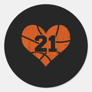 Pegatina Redonda Baloncesto número 21 Jersey Funny Basketball Heart