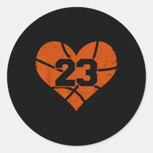 Pegatina Redonda Baloncesto número 23 Jersey Funny Basketball Heart