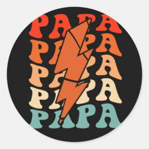 Pegatina Redonda Baloncesto Papa Dad Retro Groovy Lightning Bolt Fa