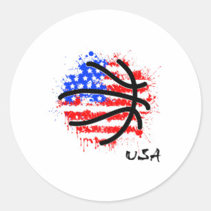 Pegatina Redonda Baloncesto Patriótico 4 De Julio Hombres EE. UU. A