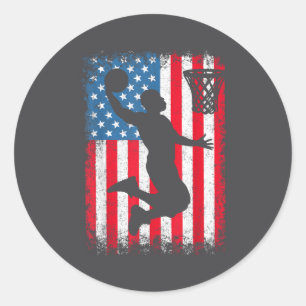 Pegatina Redonda Baloncesto Patriótico Americano Bandera De EEUU 4