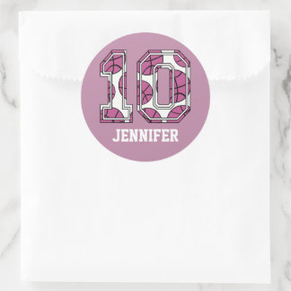 Pegatina Redonda Baloncesto personalizado número 10 rosa y blanco