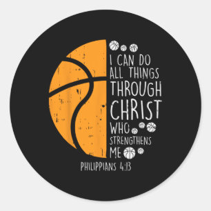 Pegatina Redonda Baloncesto Puedo Hacer Cosas Biblia Verso Dios Jes