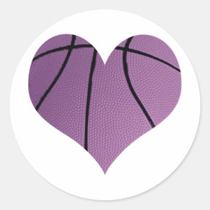 Pegatina Redonda Baloncesto Púrpura En Forma De Corazón
