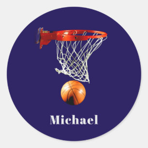 Pegatina Redonda Baloncesto Reemplaza con Tu Nombre
