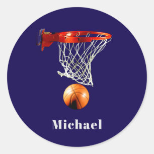 Pegatina Redonda Baloncesto Reemplaza con Tu Nombre