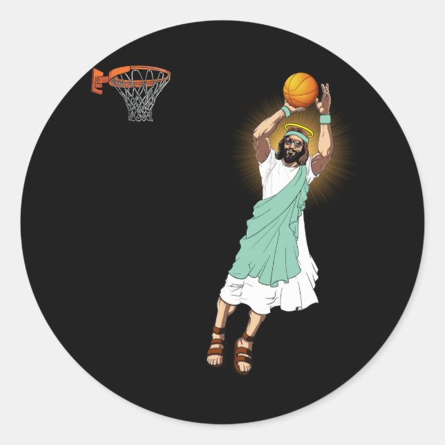 Pegatina Redonda Baloncesto Religioso Jesús Humor Cristiano Tres P (Anverso)