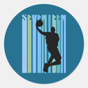 Pegatina Redonda Baloncesto retro de hombre cumpleaños 17 niños ado