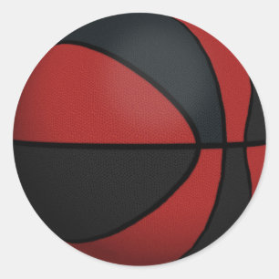 Pegatina Redonda Baloncesto rojo y negro: