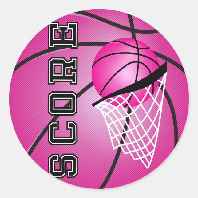 Pegatina Redonda Baloncesto rosa (Anverso)