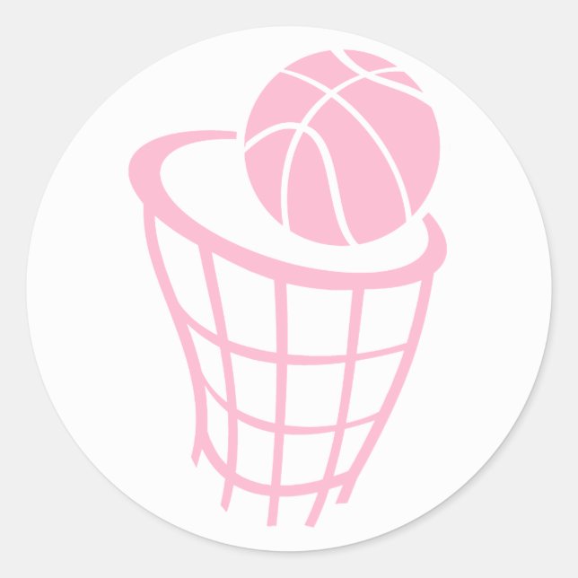 Pegatina Redonda Baloncesto rosa claro (Anverso)