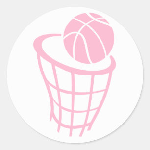 Pegatina Redonda Baloncesto rosa claro