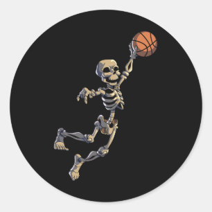 Pegatina Redonda Baloncesto Skeleton Halloween Hombres Niños Balonc