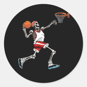 Pegatina Redonda Baloncesto Skeleton Halloween Hombres Niños Balonc