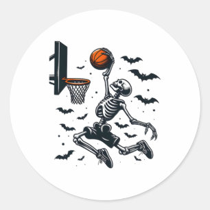 Pegatina Redonda Baloncesto Skeleton Halloween Skeletball