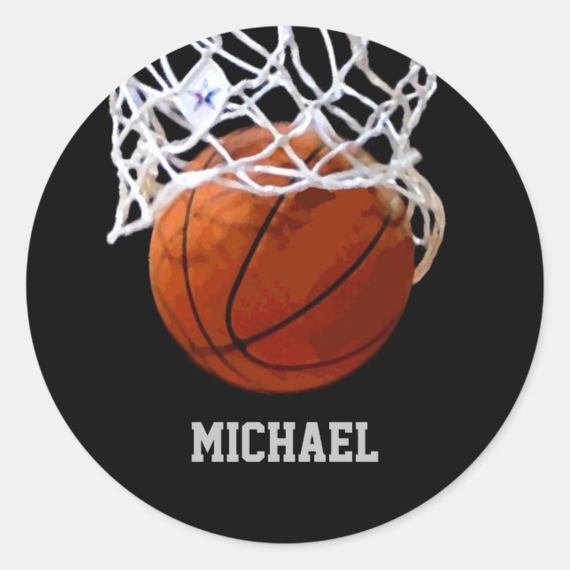 Pegatina Redonda Baloncesto Su Nombre (Anverso)
