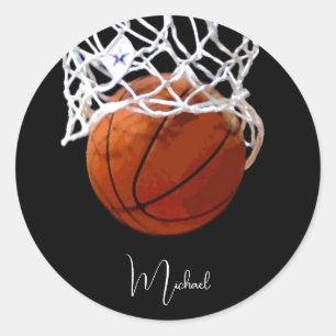 Pegatina Redonda Baloncesto Su Nombre