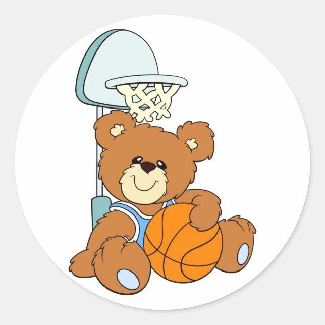 Pegatina Redonda Baloncesto Teddy Bear (Anverso)