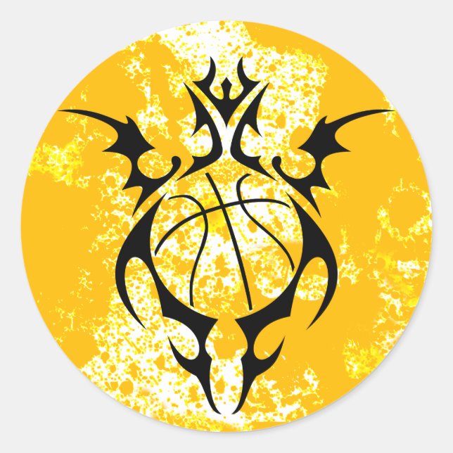 Pegatina Redonda baloncesto tribal. (Anverso)