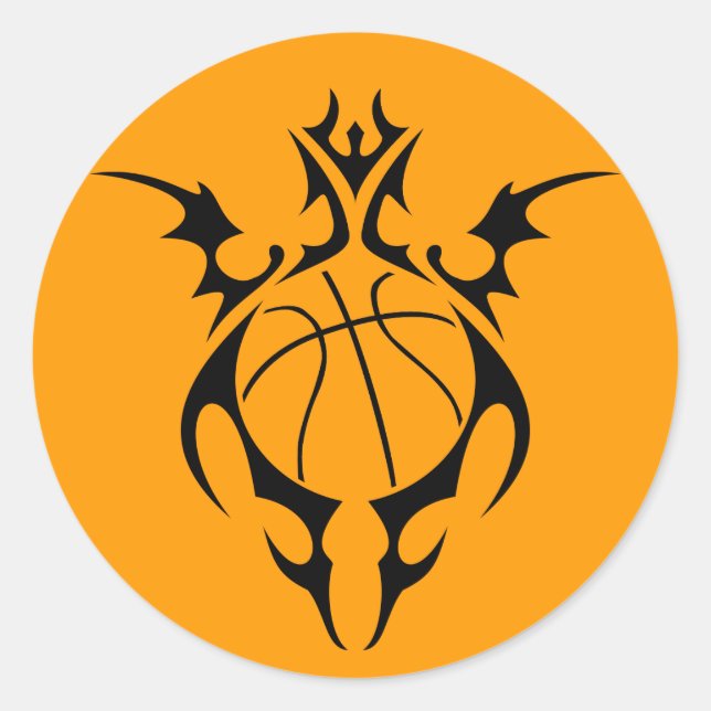 Pegatina Redonda baloncesto tribal. (Anverso)