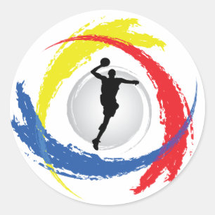 Pegatina Redonda Baloncesto tricolor Emblem