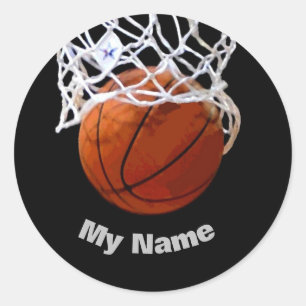 Pegatina Redonda Baloncesto tu nombre Personalizado