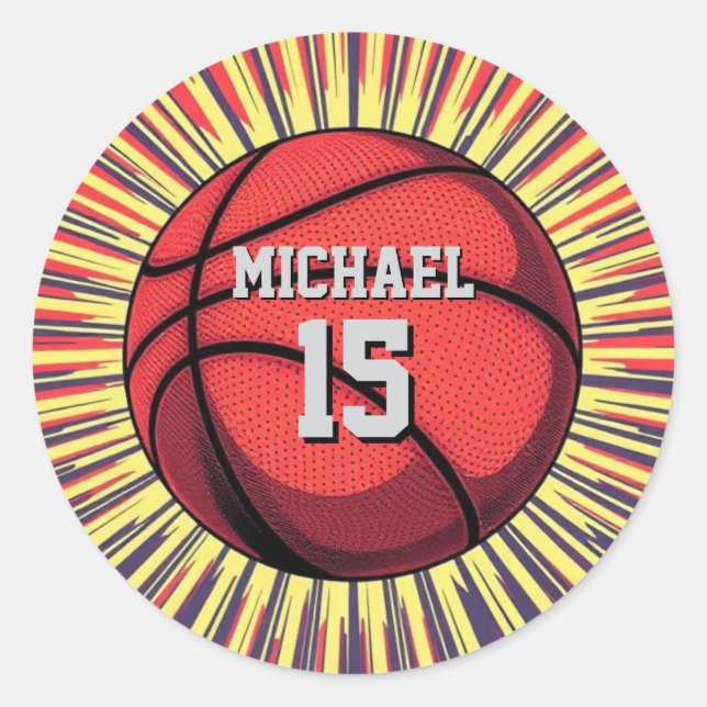 Pegatina Redonda Baloncesto Tu Nombre Pop Art (Anverso)