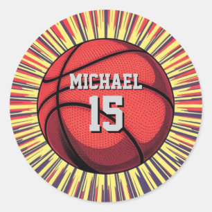Pegatina Redonda Baloncesto Tu Nombre Pop Art