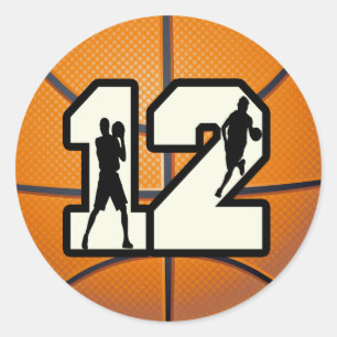 Pegatina Redonda Baloncesto y jugadores del número 12